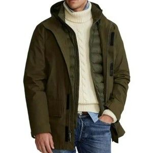 $498 Polo Ralph Lauren Hooded Water Repellent 3 in 1 Quilted Liner Aviator Coat